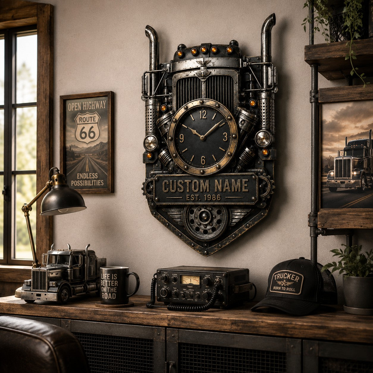 Personalized Truck Driver Wall Clock with Custom Name — personalized with a custom name