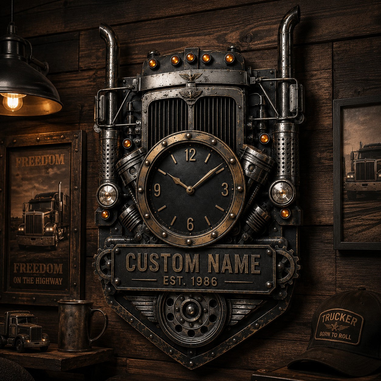 Personalized Truck Driver Wall Clock with Custom Name — personalized with a custom name