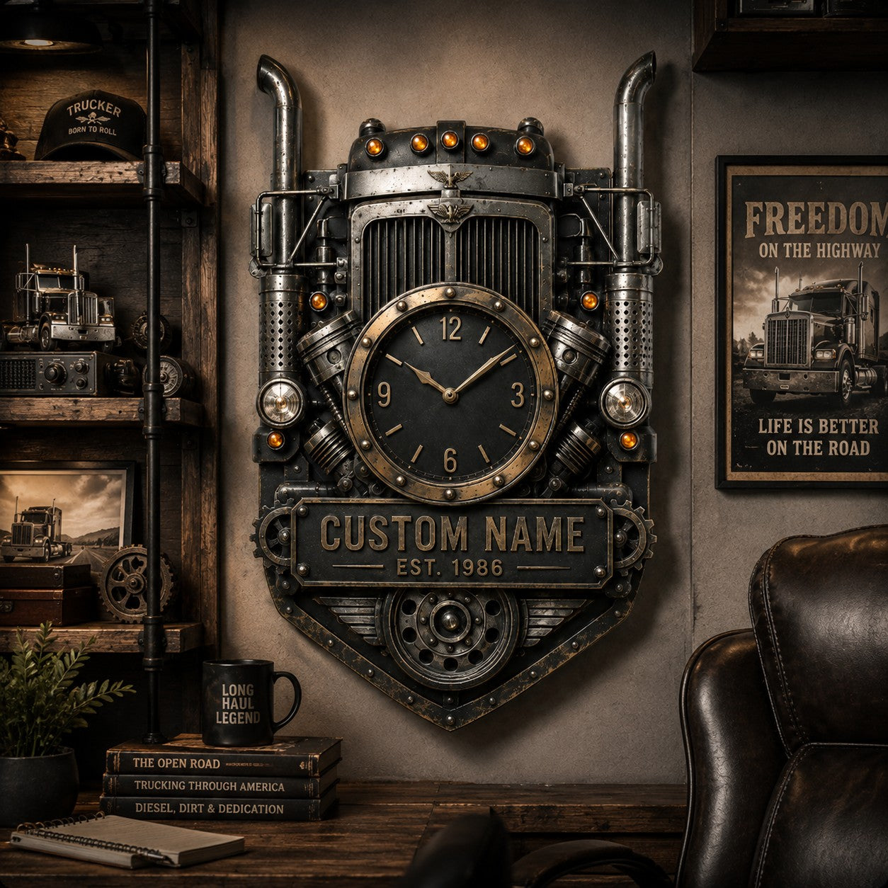 Personalized Truck Driver Wall Clock with Custom Name — personalized with a custom name