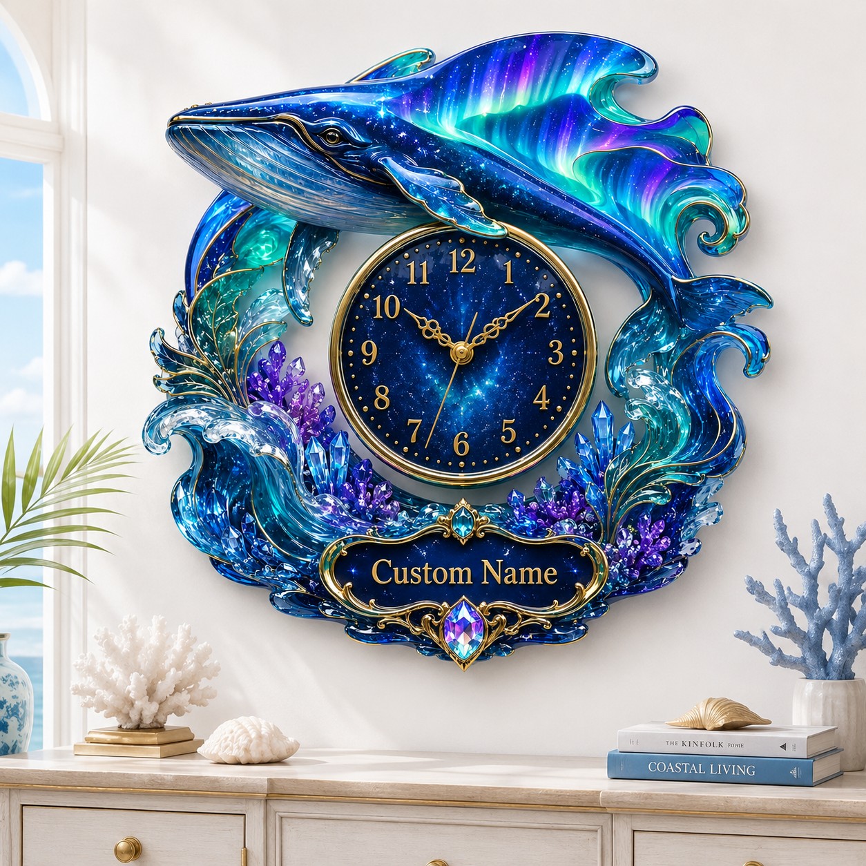 Personalized Whale Wall Clock with Custom Name — personalized with a custom name