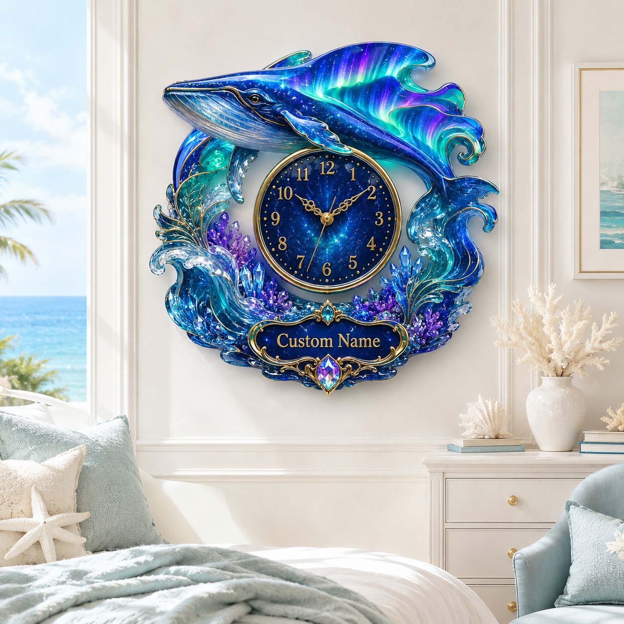 Personalized Whale Wall Clock with Custom Name — personalized with a custom name