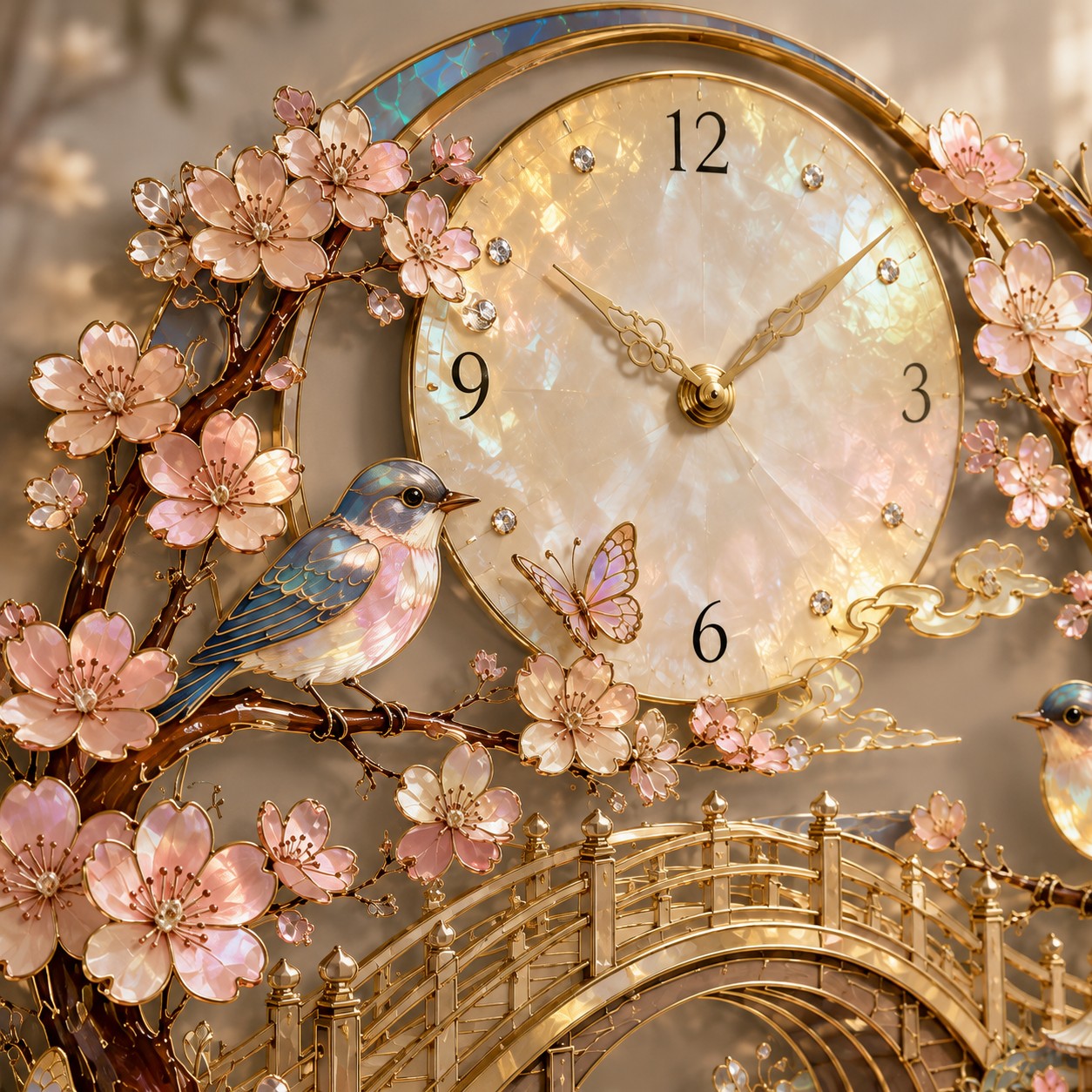 Personalized Sakura Bird Wall Clock, Custom Name Gift for Bird Lovers — personalized with a custom name
