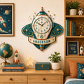 Personalized Retro Rocket Wall Clock with Custom Name — personalized with a custom name