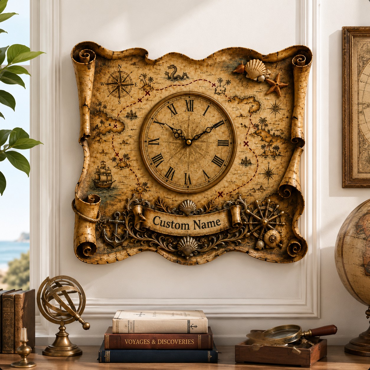 Personalized Treasure Map Wall Clock with Custom Name — personalized with a custom name