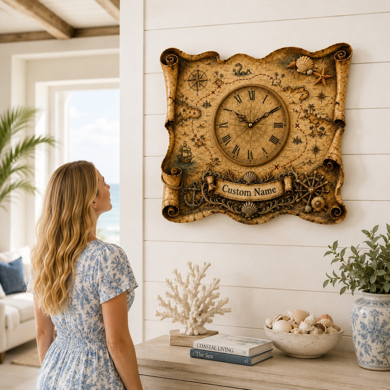 Personalized Treasure Map Wall Clock with Custom Name — personalized with a custom name