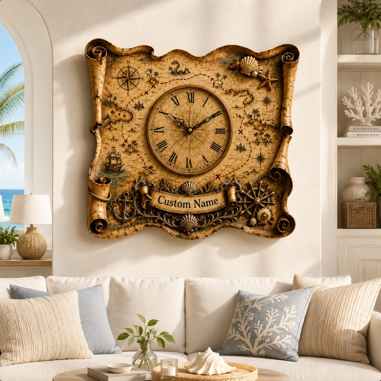 Personalized Treasure Map Wall Clock with Custom Name — personalized with a custom name