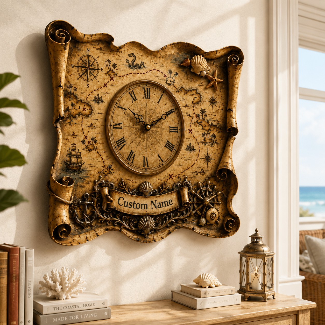 Personalized Treasure Map Wall Clock with Custom Name — personalized with a custom name