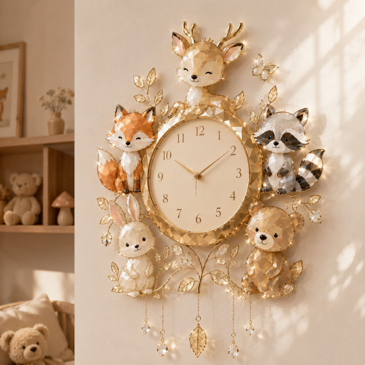 Personalized Woodland Animal Wall Clock with Custom Name — personalized with a custom name