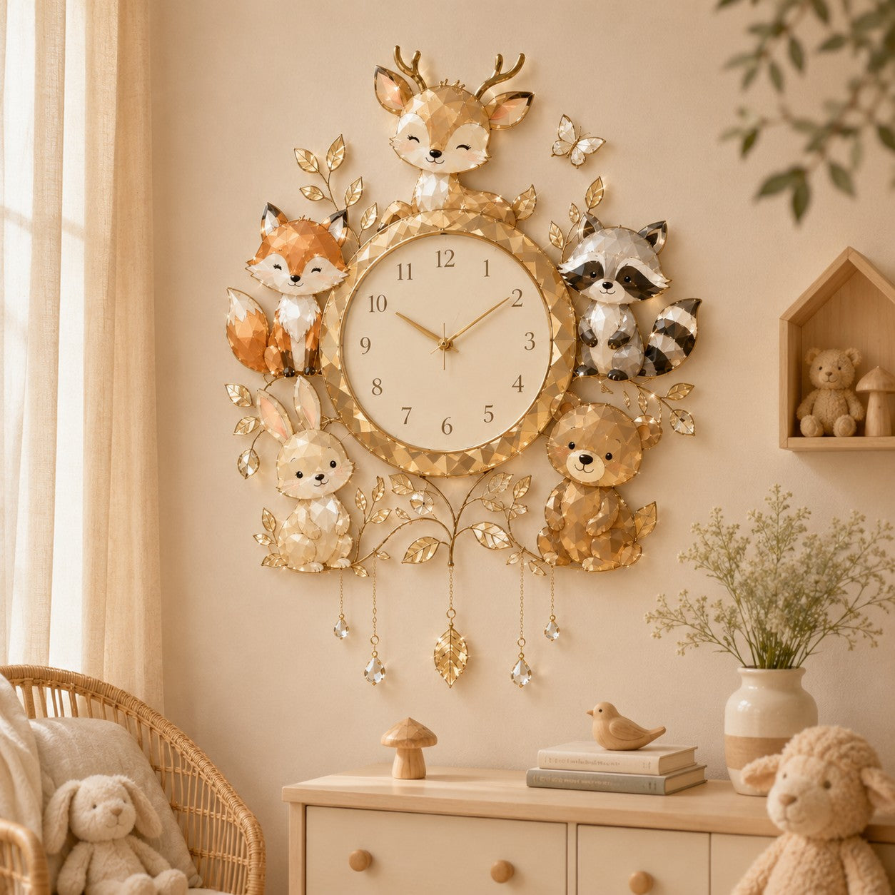 Personalized Woodland Animal Wall Clock with Custom Name — personalized with a custom name