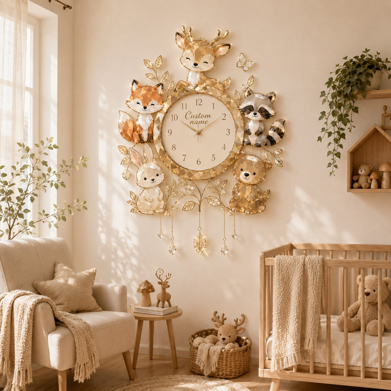Personalized Woodland Animal Wall Clock with Custom Name — personalized with a custom name