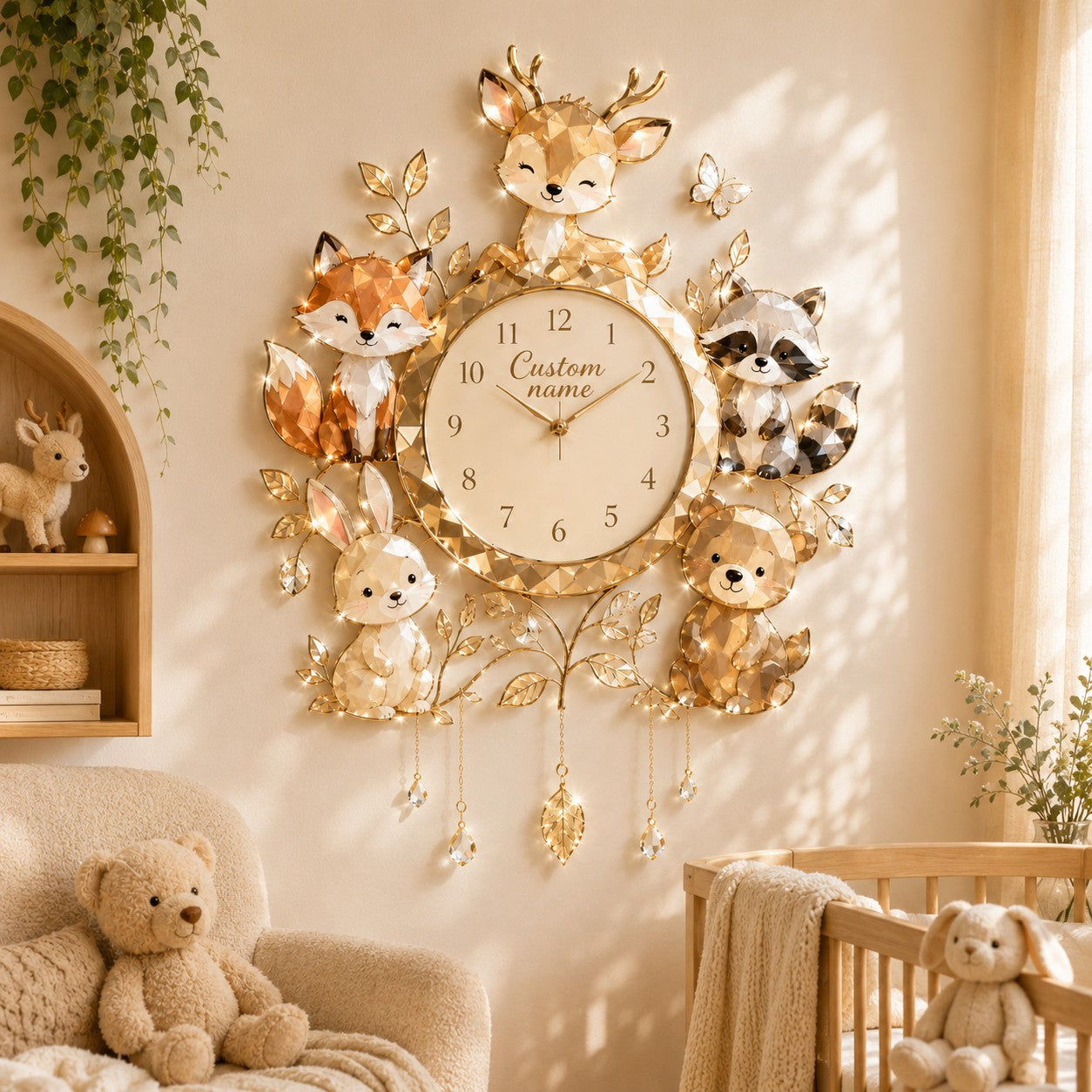 Personalized Woodland Animal Wall Clock with Custom Name — personalized with a custom name