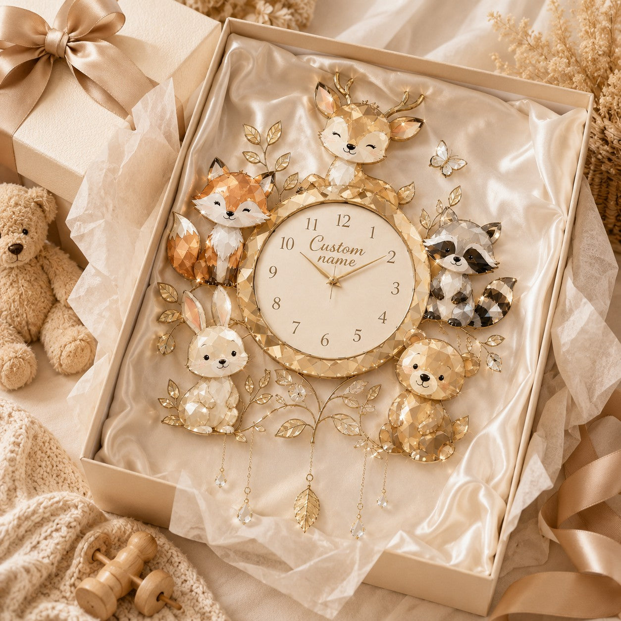 Personalized Woodland Animal Wall Clock with Custom Name — personalized with a custom name
