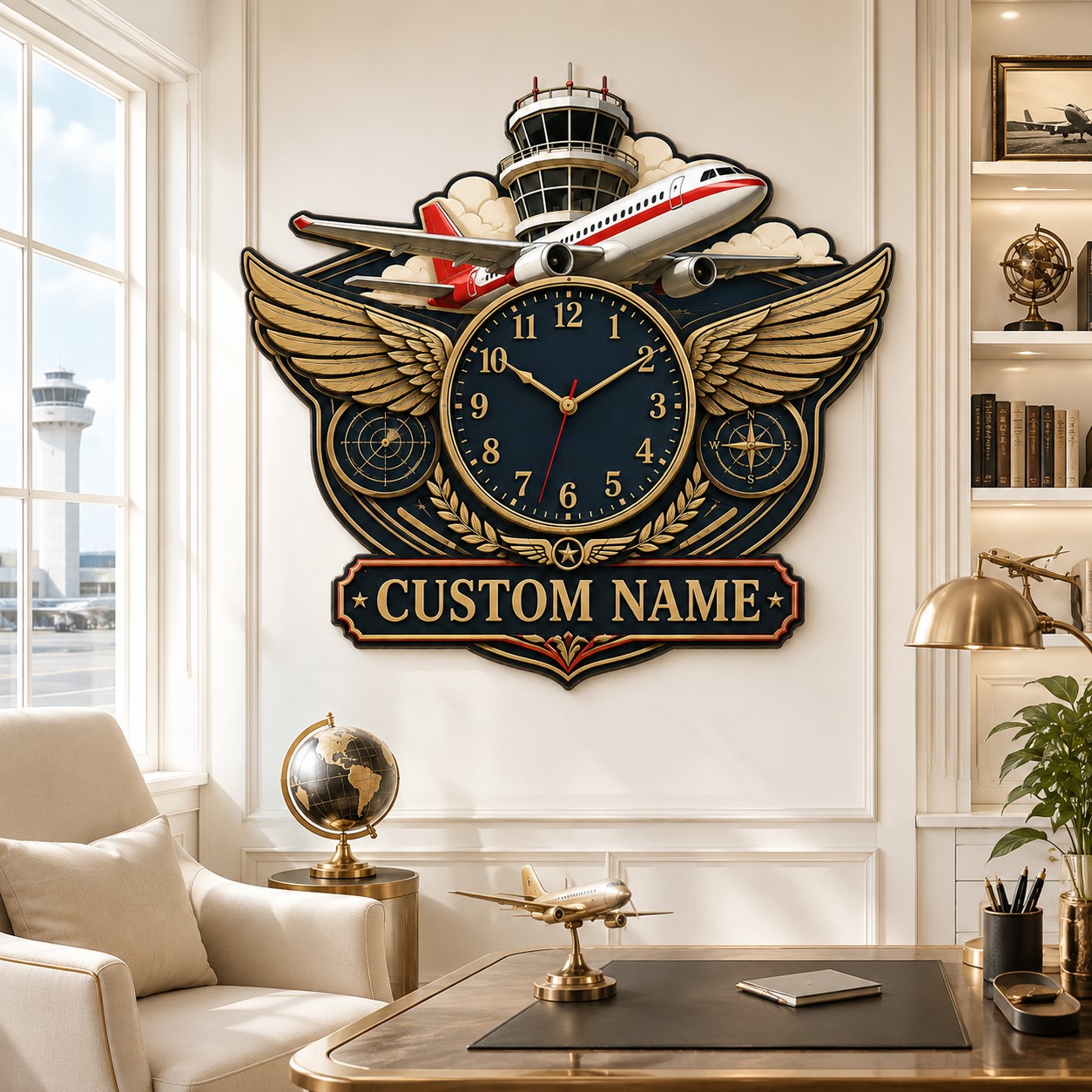Personalized Pilots Wall Clock, Custom Name Gift for Pilots — personalized with a custom name