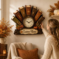 Personalized Fall Harvest Book Fan Wall Clock with Custom Name — personalized with a custom name
