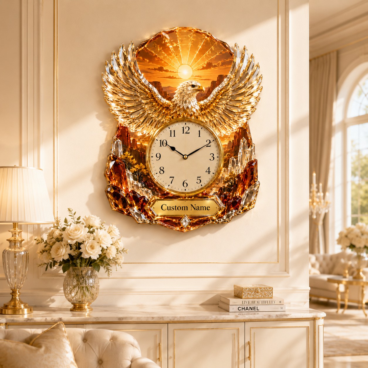 Personalized Name Eagle Wall Clock with Custom Name — personalized with a custom name