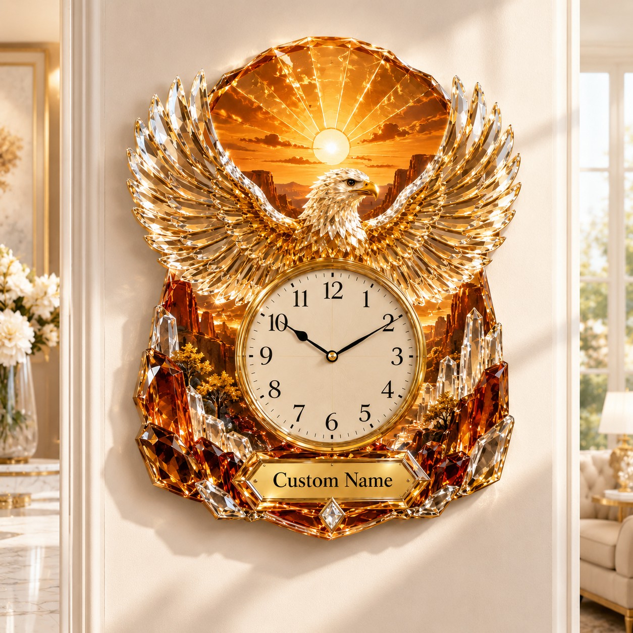 Personalized Name Eagle Wall Clock with Custom Name — personalized with a custom name