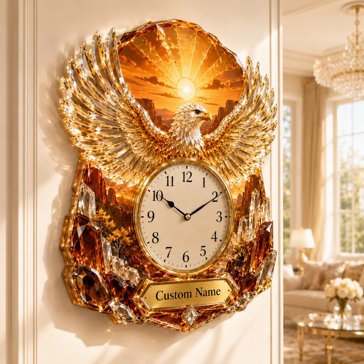 Personalized Name Eagle Wall Clock with Custom Name — personalized with a custom name