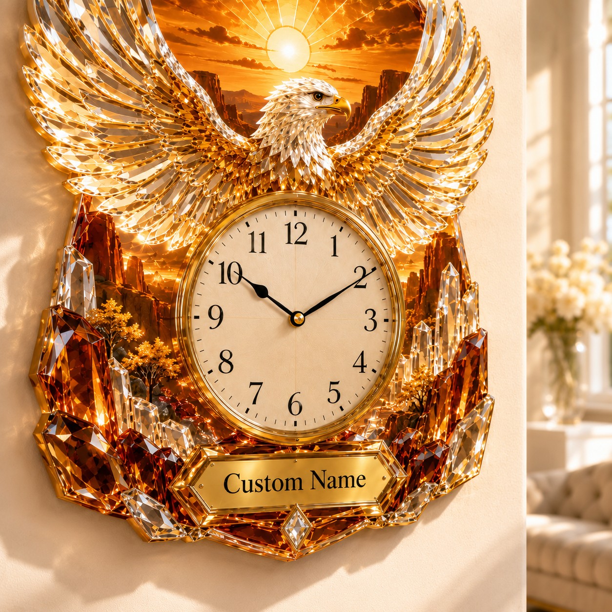 Personalized Name Eagle Wall Clock with Custom Name — personalized with a custom name