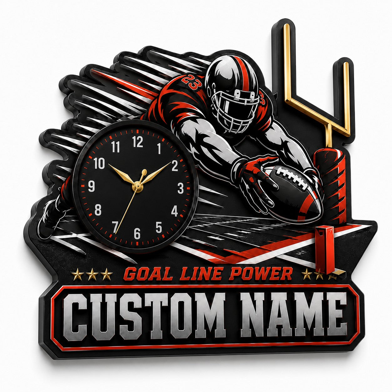 Personalized Football Fan Interiors Wall Clock with Custom Name — personalized with a custom name