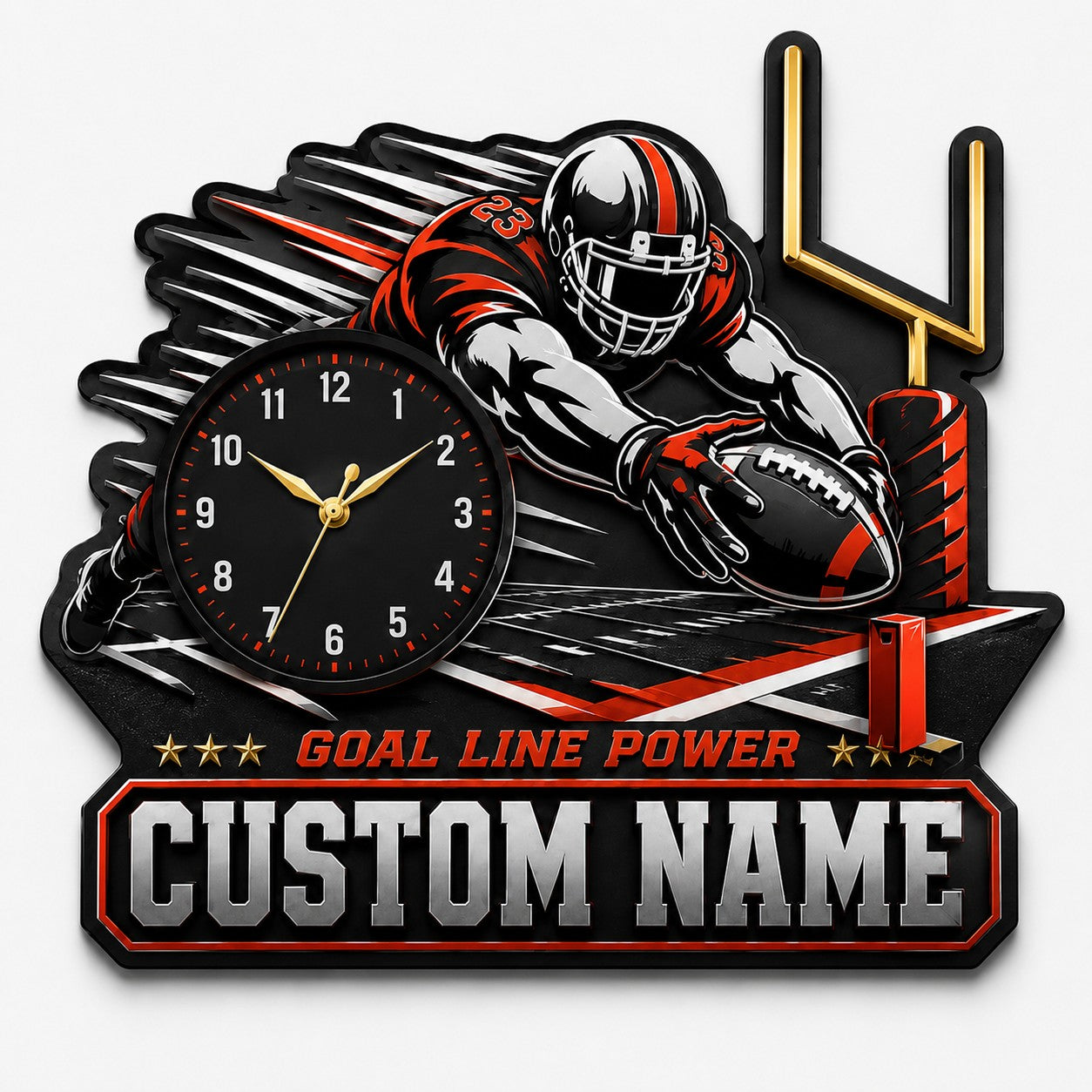 Personalized Football Fan Interiors Wall Clock with Custom Name — personalized with a custom name