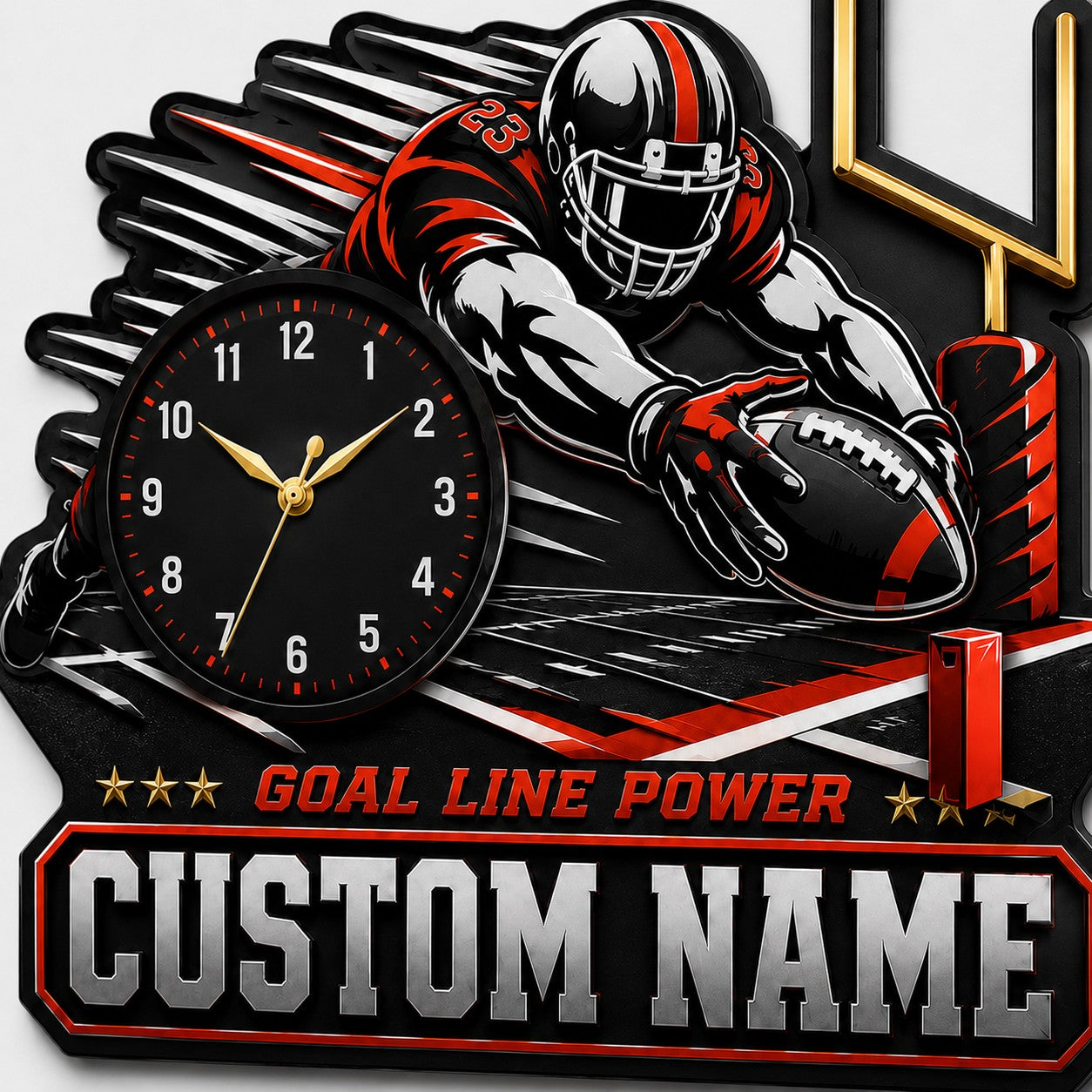 Personalized Football Fan Interiors Wall Clock with Custom Name — personalized with a custom name