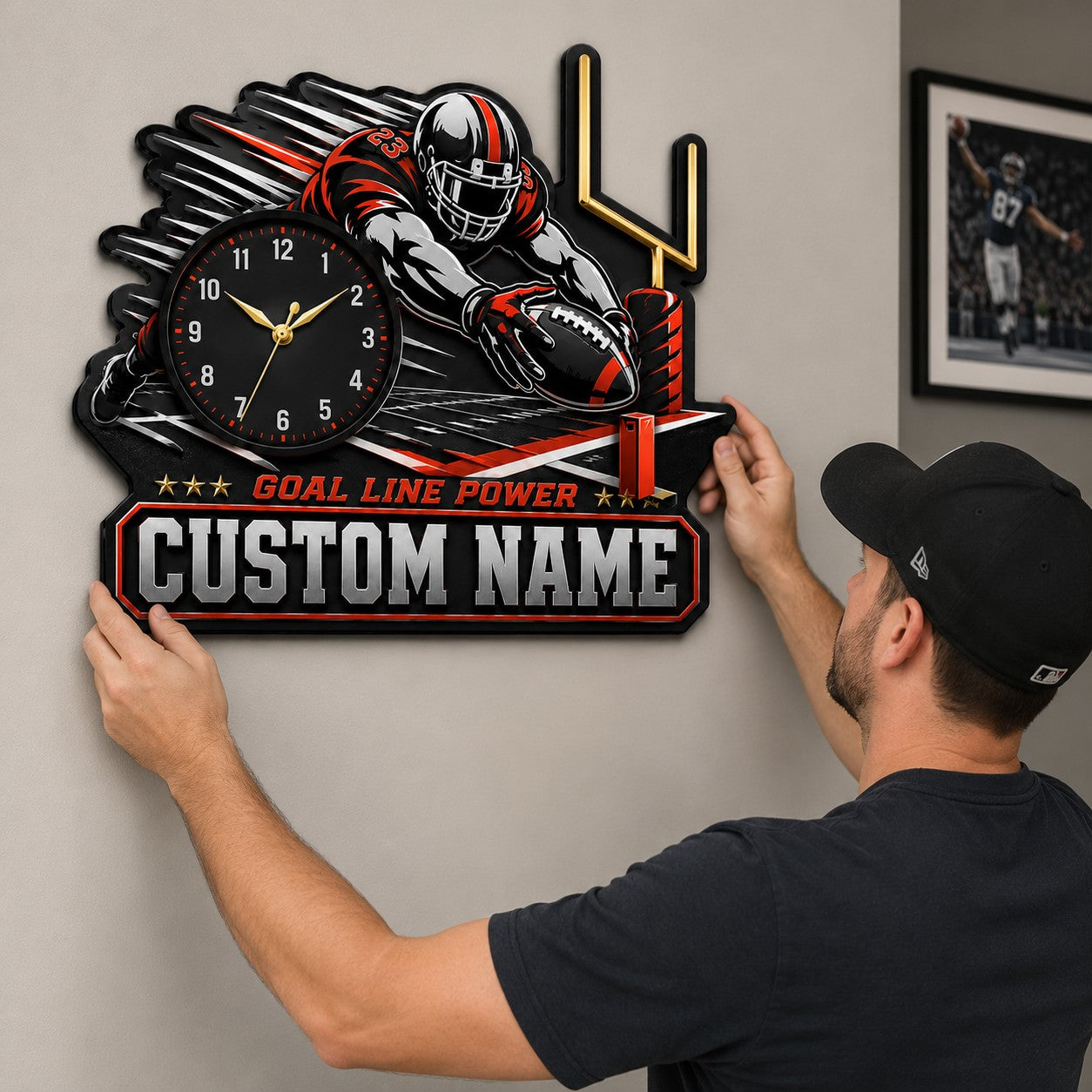Personalized Football Fan Interiors Wall Clock with Custom Name — personalized with a custom name