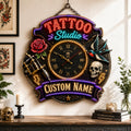 Personalized Tattoo Studio Owners Wall Clock with Custom Name — personalized with a custom name