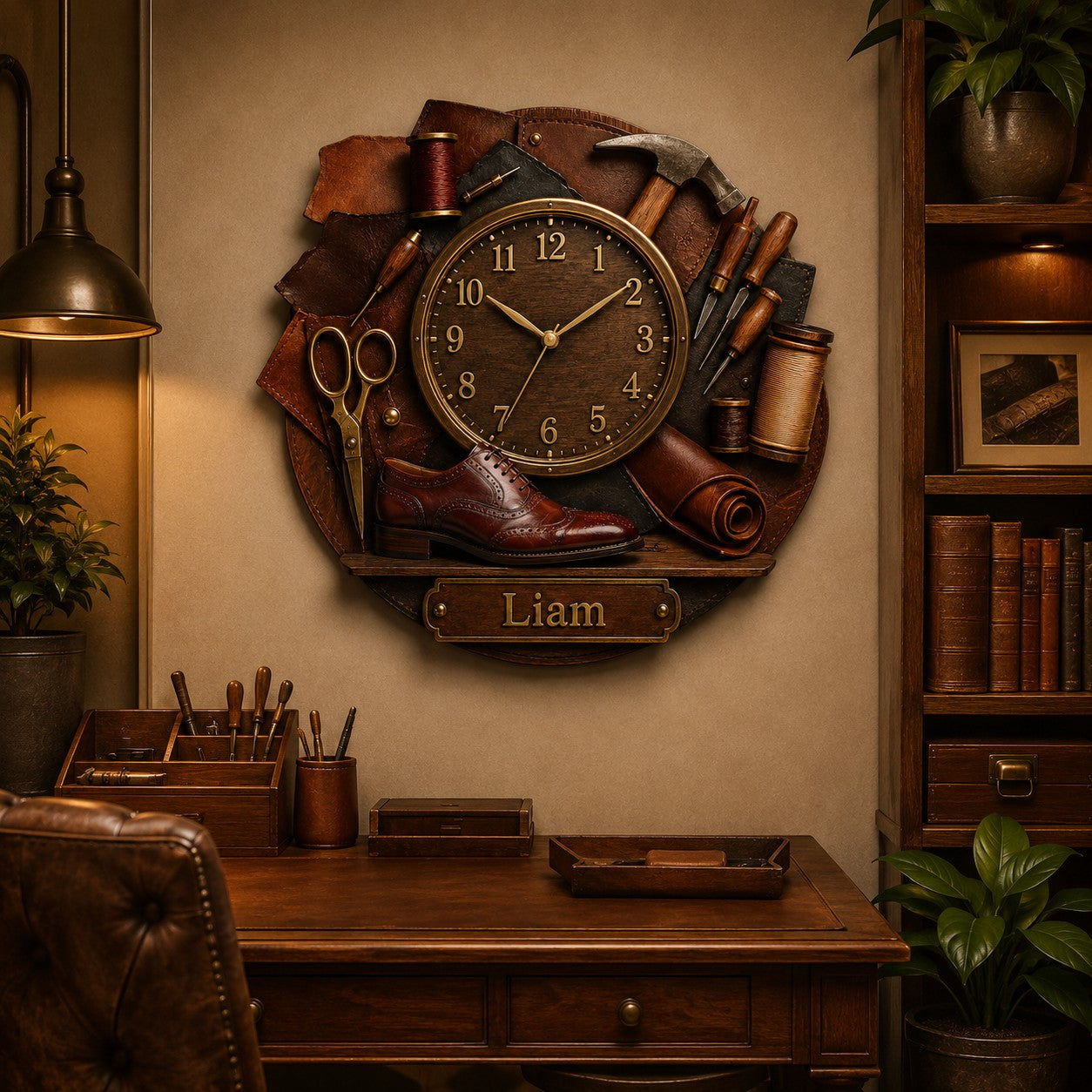 Personalized Leatherworker Wall Clock with Custom Name — personalized with a custom name