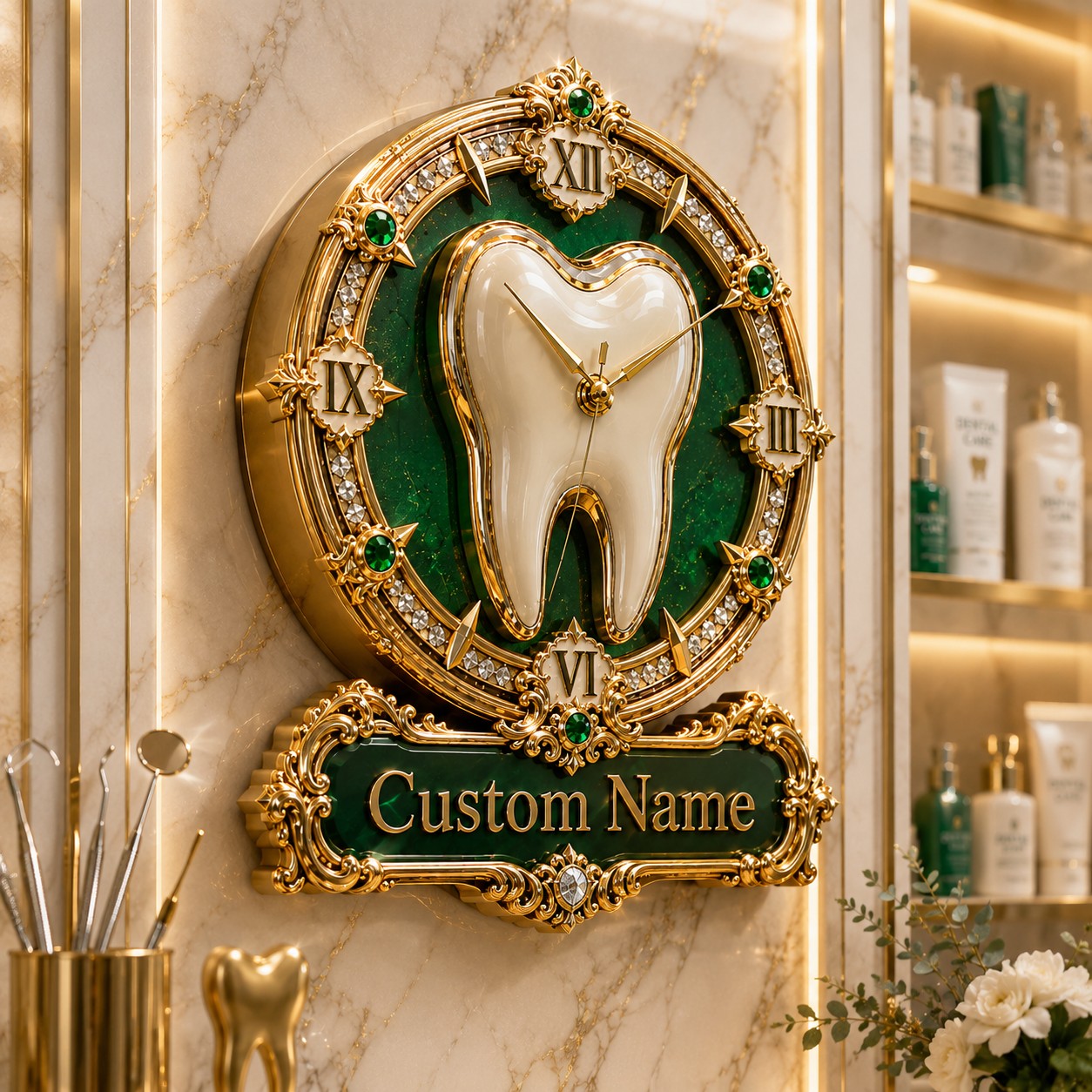 Personalized Dental Wall Clock with Custom Name — personalized with a custom name