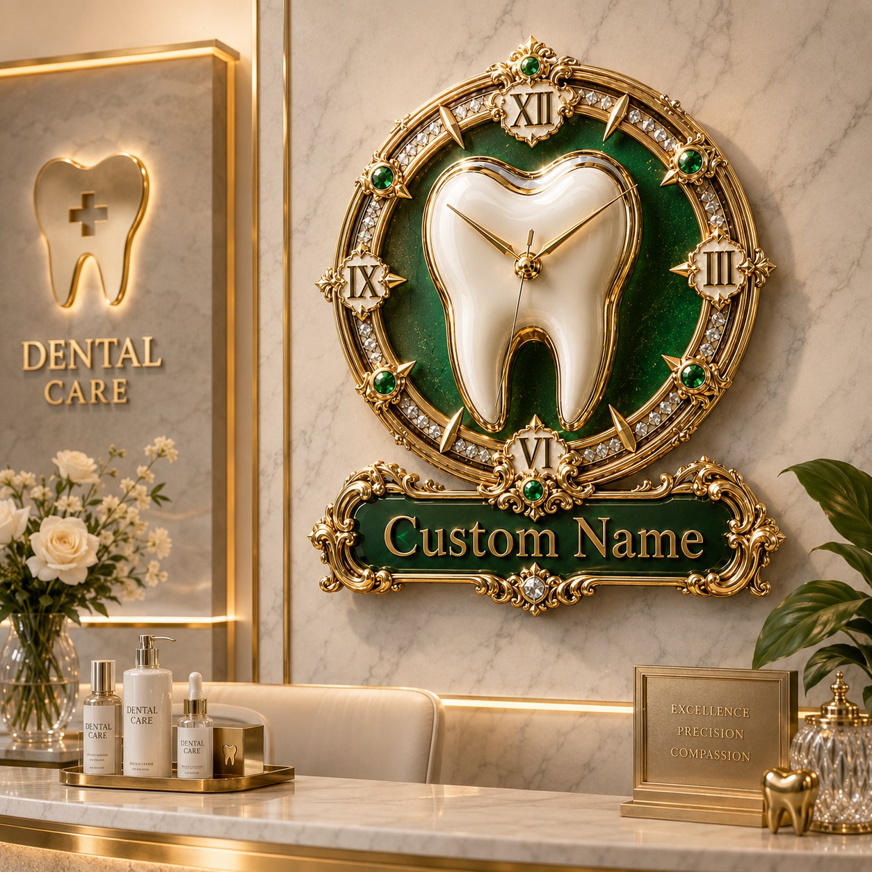 Personalized Dental Wall Clock with Custom Name — personalized with a custom name