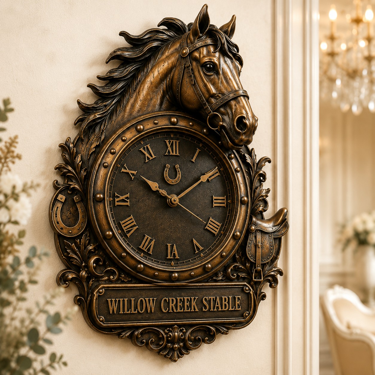 Personalized Horse Wall Clock, Custom Name Gift for Horse Lovers — personalized with a custom name