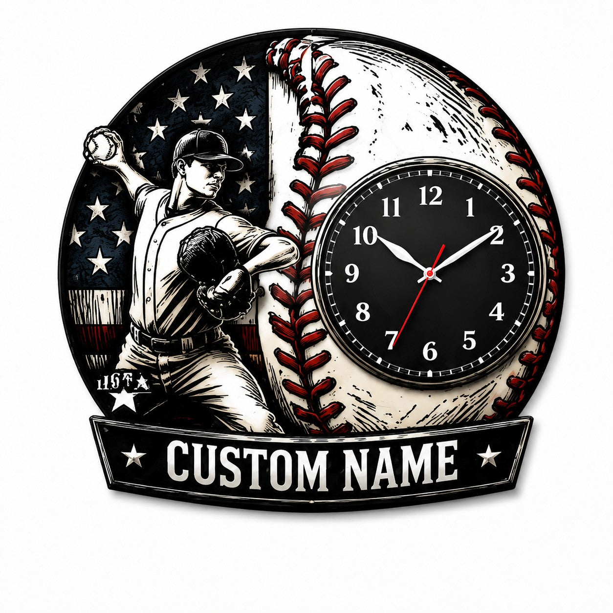 Personalized Youth Baseball Pitchers Wall Clock with Custom Name — personalized with a custom name