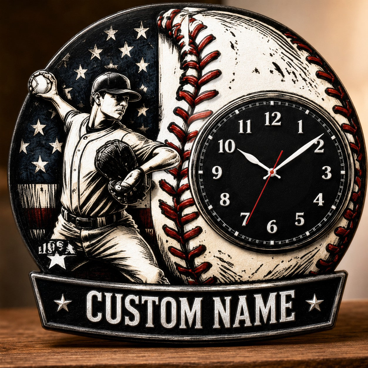 Personalized Youth Baseball Pitchers Wall Clock with Custom Name — personalized with a custom name