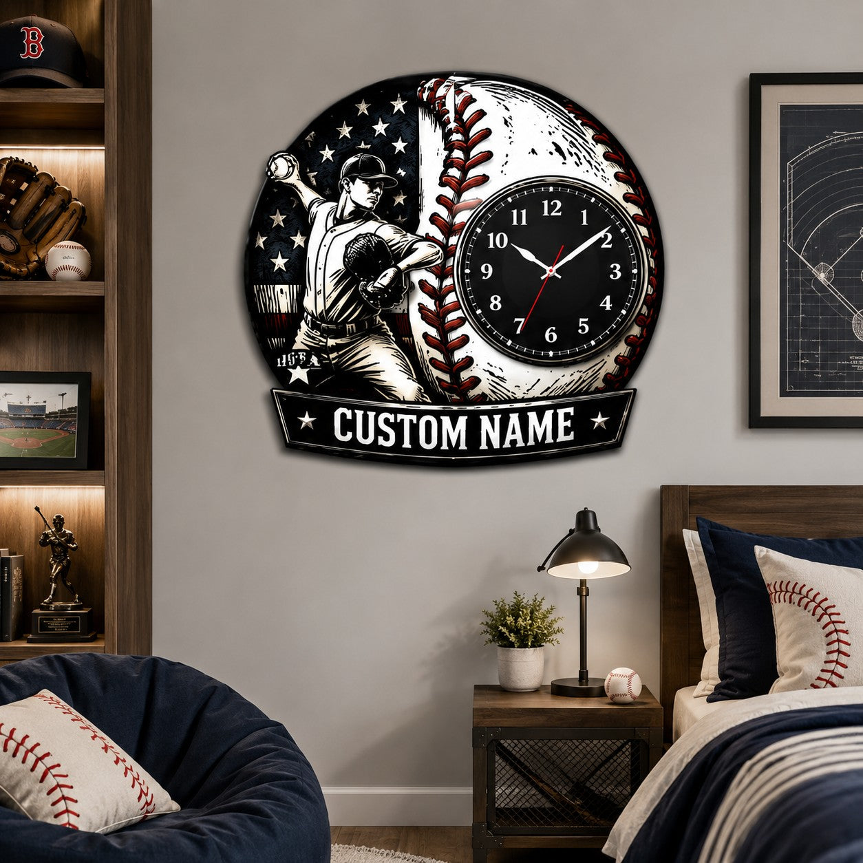 Personalized Youth Baseball Pitchers Wall Clock with Custom Name — personalized with a custom name
