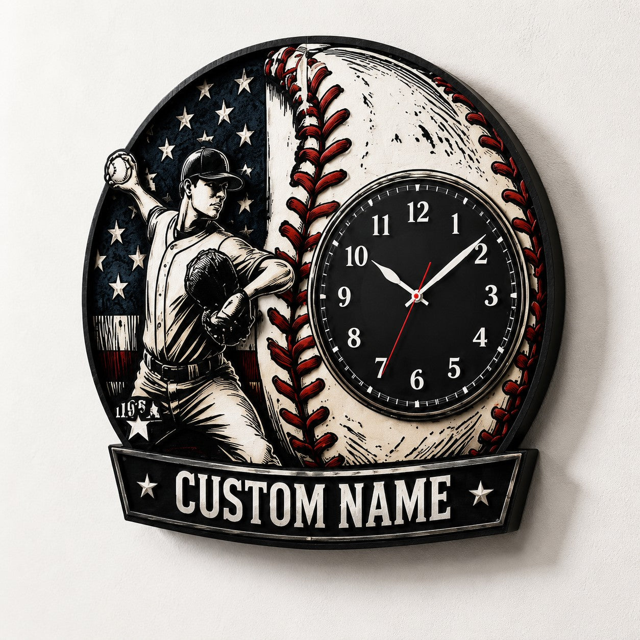 Personalized Youth Baseball Pitchers Wall Clock with Custom Name — personalized with a custom name