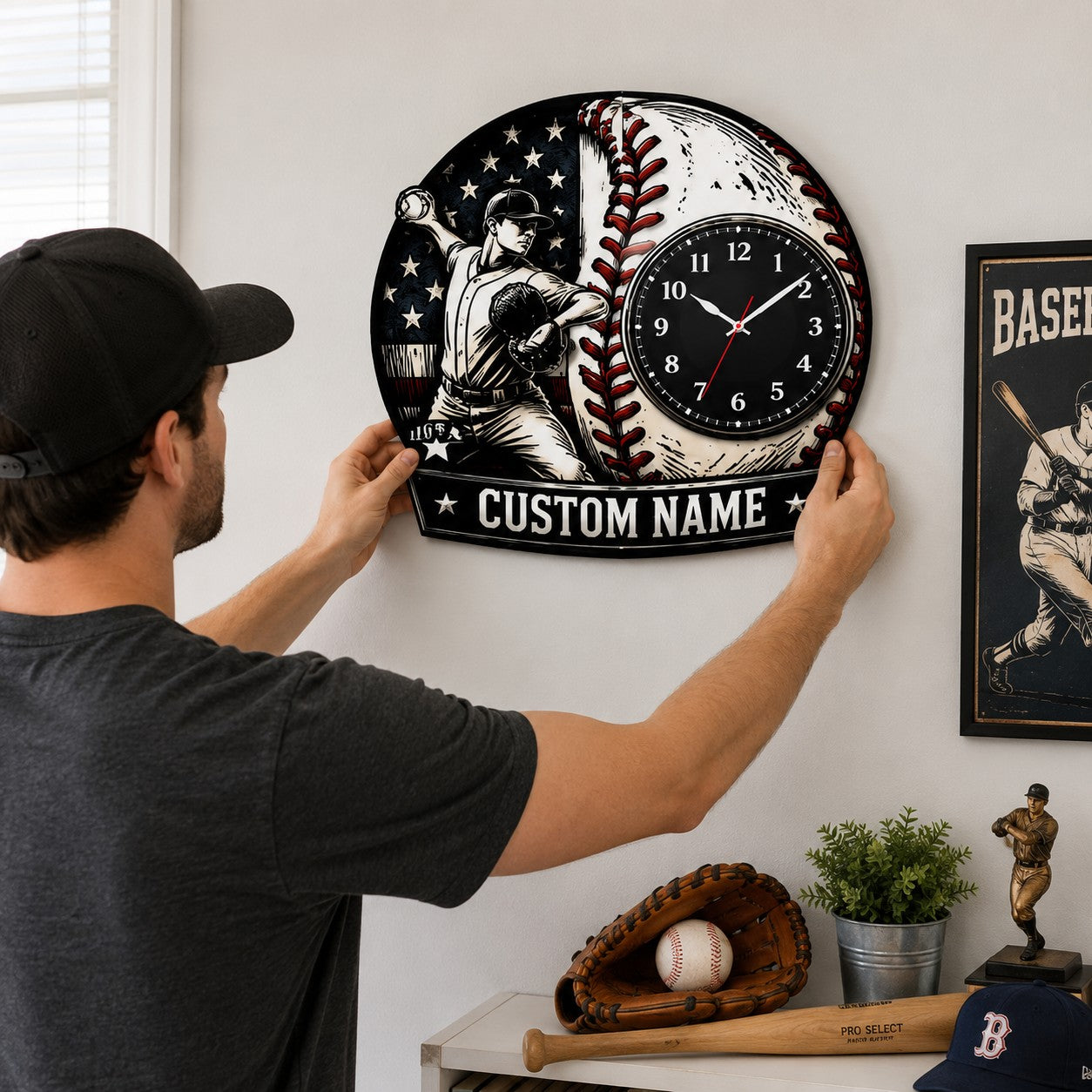 Personalized Youth Baseball Pitchers Wall Clock with Custom Name — personalized with a custom name