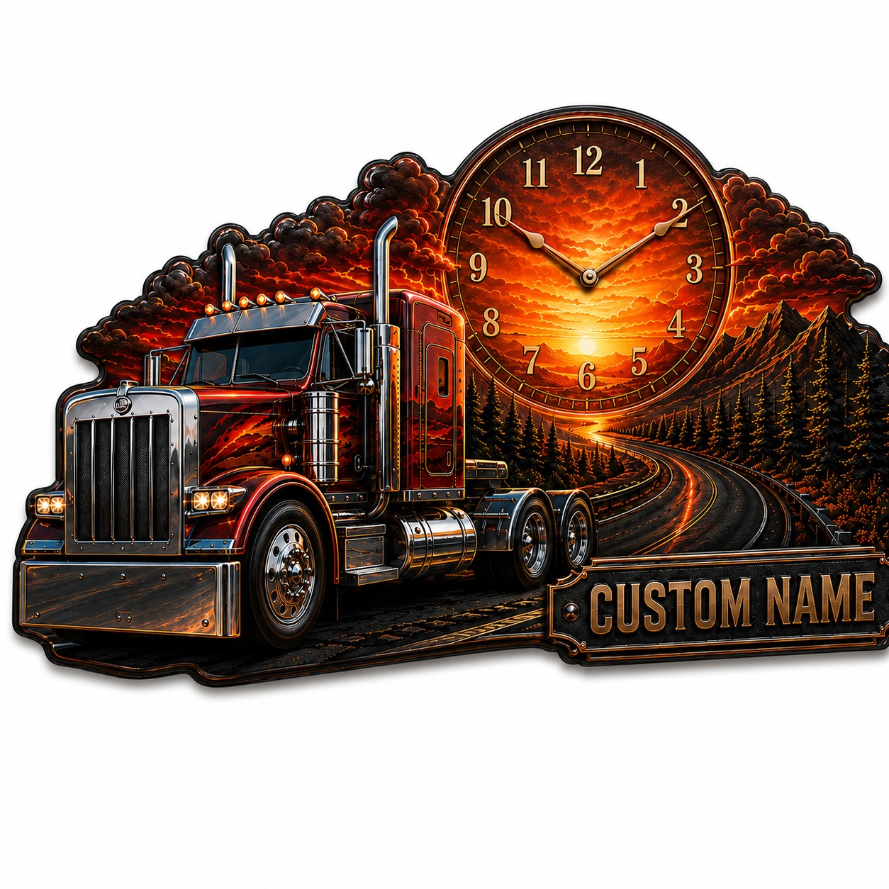 Personalized Truck Driver Wall Clock with Custom Name (Design 2) — personalized with a custom name