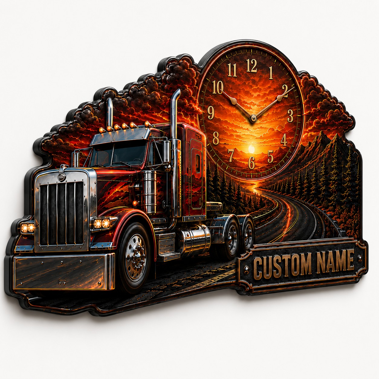 Personalized Truck Driver Wall Clock with Custom Name (Design 2) — personalized with a custom name