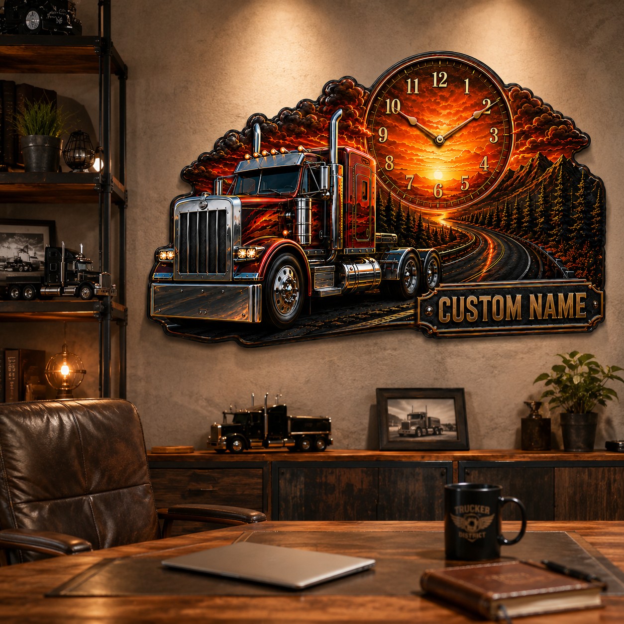 Personalized Truck Driver Wall Clock with Custom Name (Design 2) — personalized with a custom name