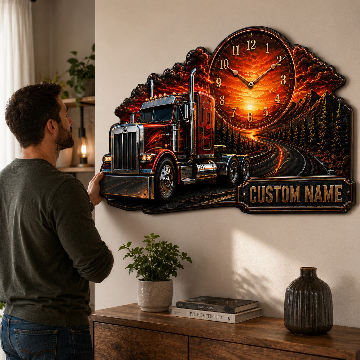 Personalized Truck Driver Wall Clock with Custom Name (Design 2) — personalized with a custom name