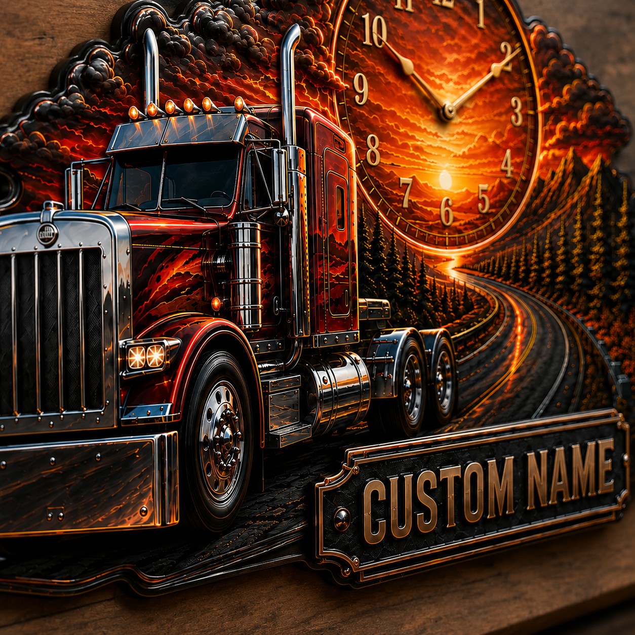 Personalized Truck Driver Wall Clock with Custom Name (Design 2) — personalized with a custom name