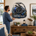 Personalized Fishing Reel Wall Clock, Custom Name Gift for Anglers — personalized with a custom name