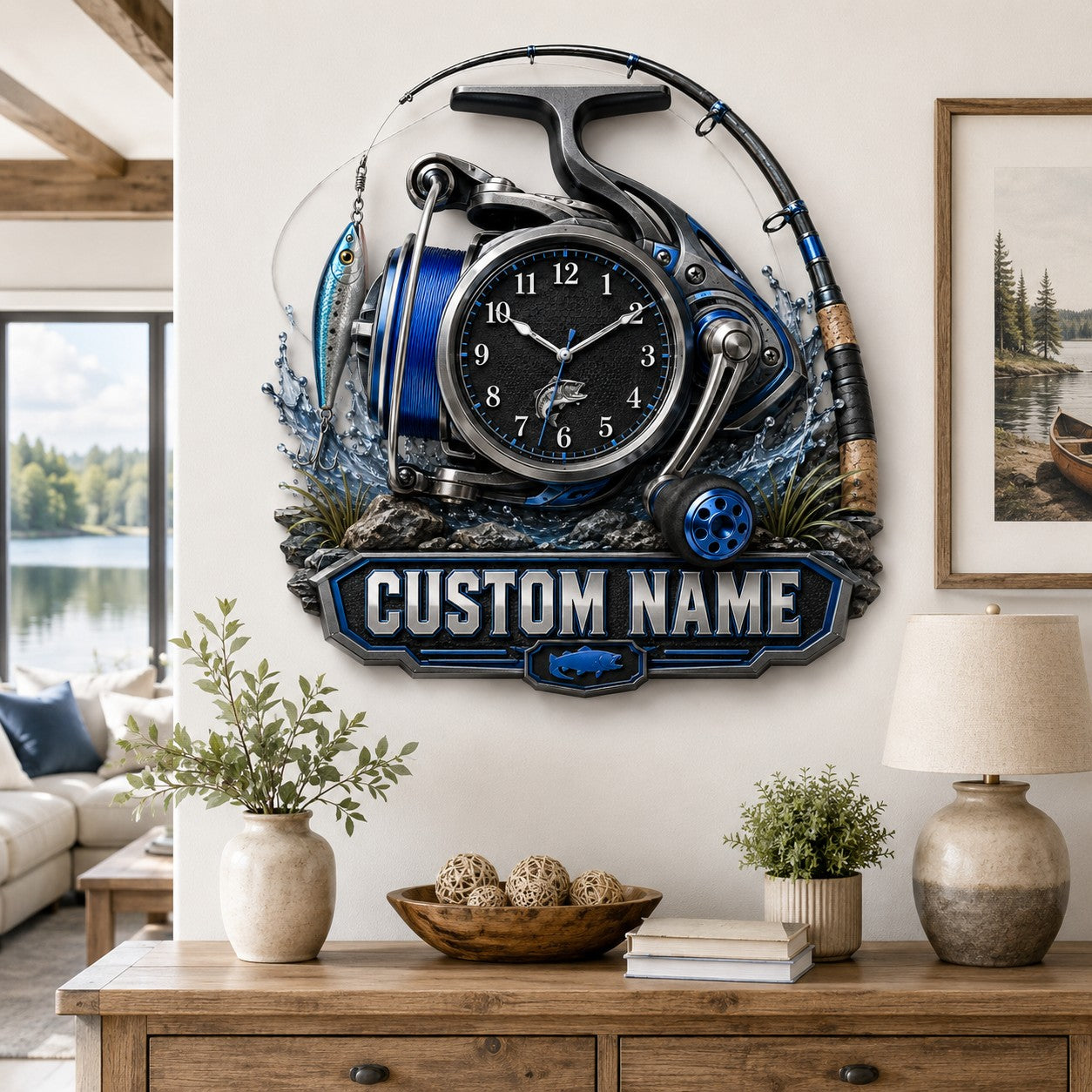 Personalized Fishing Reel Wall Clock, Custom Name Gift for Anglers — personalized with a custom name