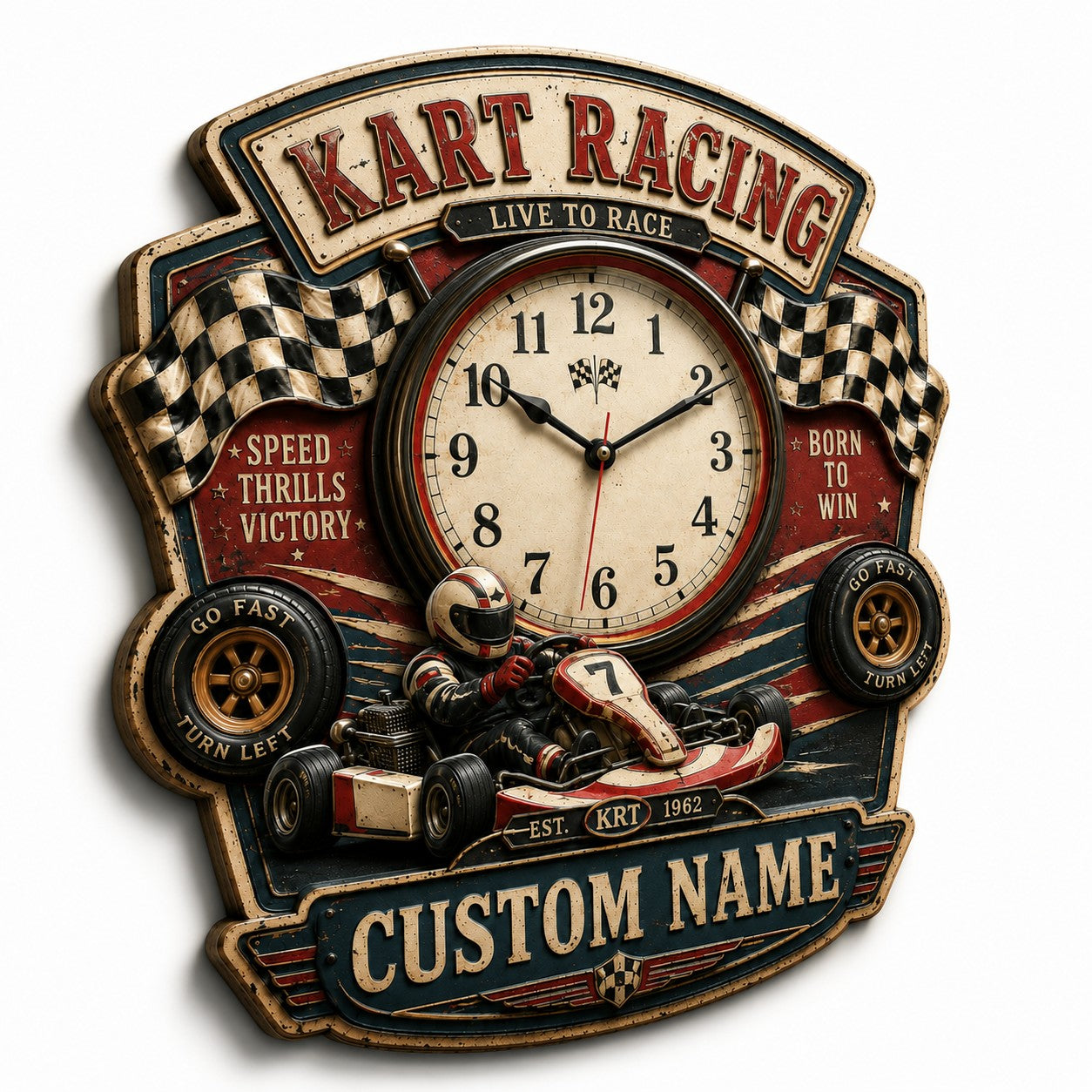 Personalized Go Kart Wall Clock with Custom Name — personalized with a custom name