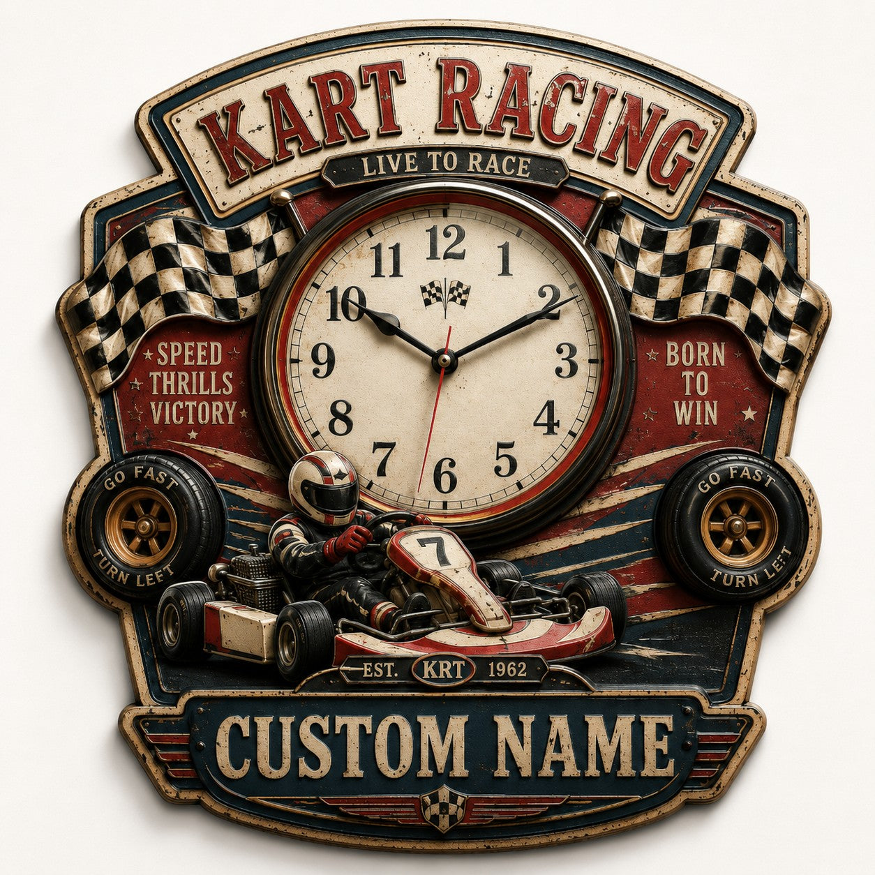 Personalized Go Kart Wall Clock with Custom Name — personalized with a custom name
