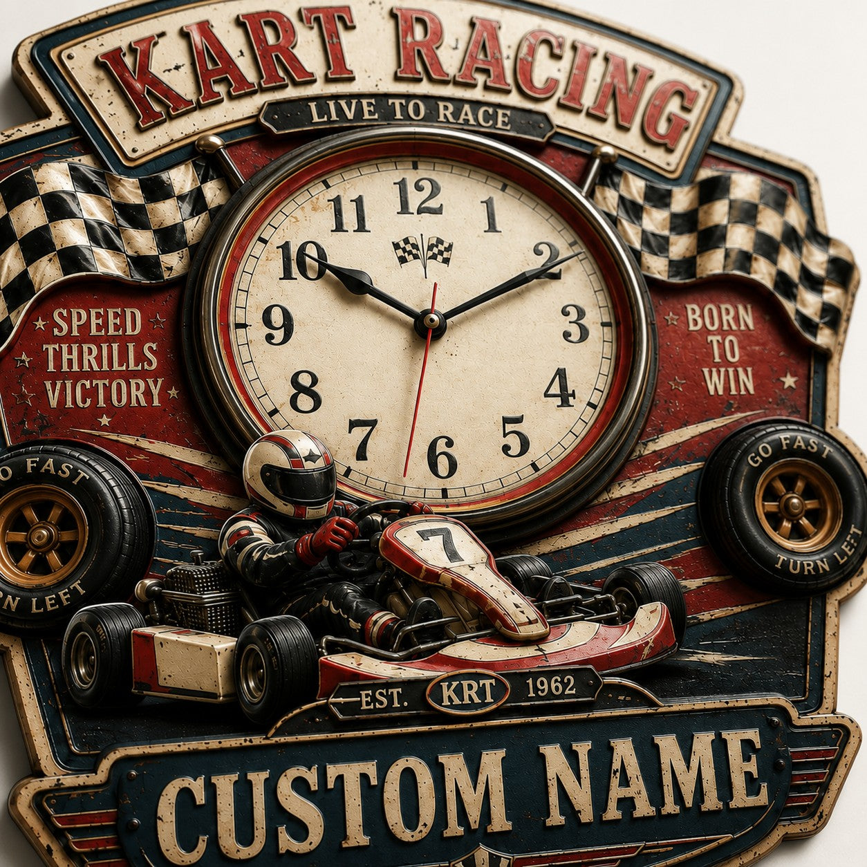 Personalized Go Kart Wall Clock with Custom Name — personalized with a custom name