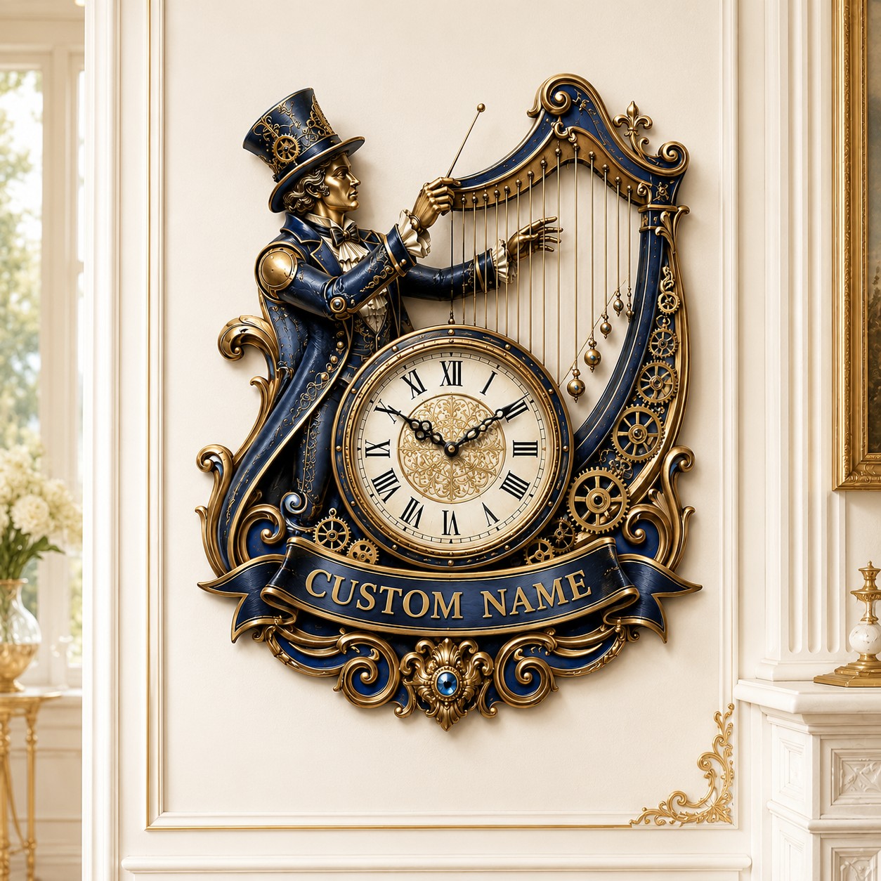 Personalized Harp Conductor Wall Clock with Custom Name — personalized with a custom name