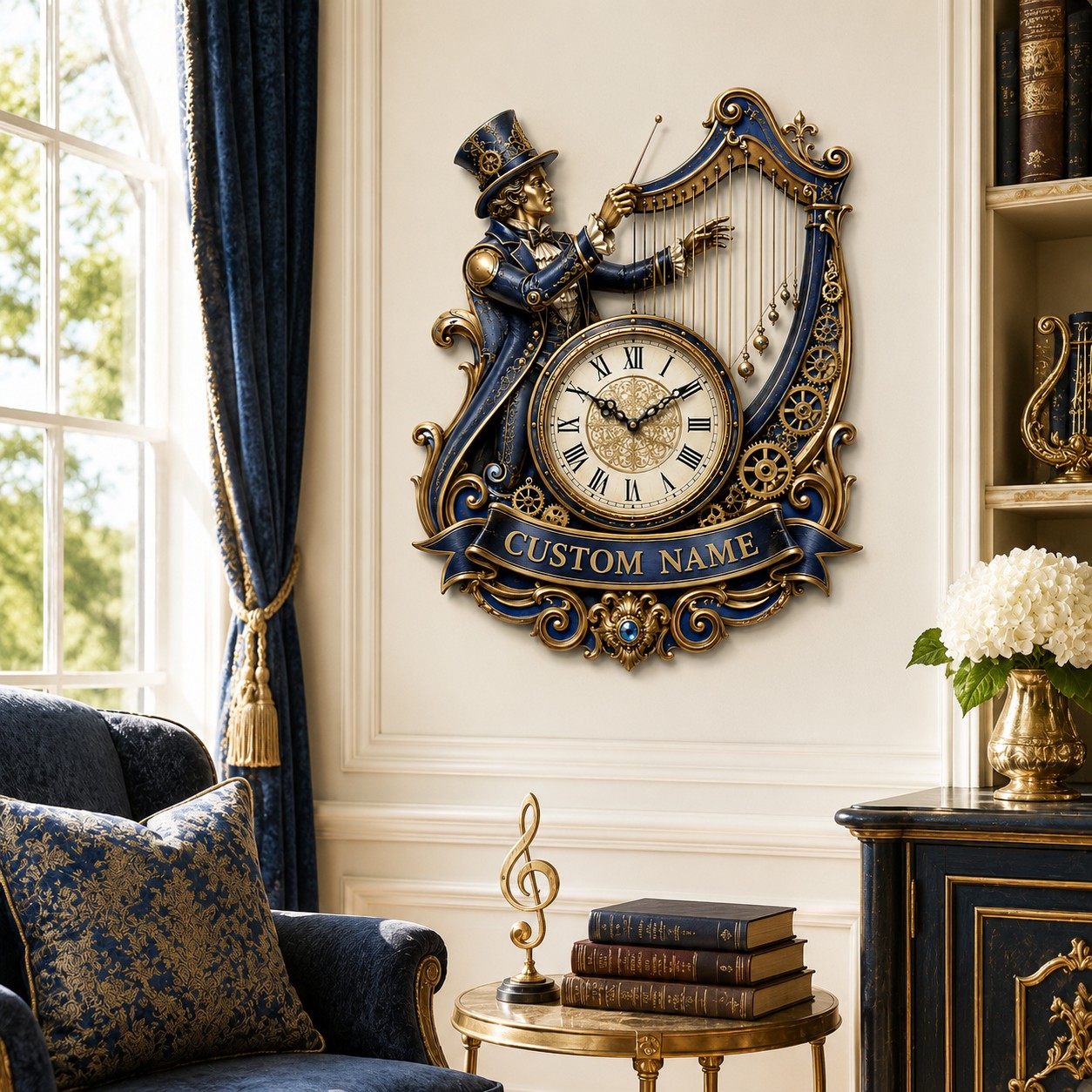 Personalized Harp Conductor Wall Clock with Custom Name — personalized with a custom name
