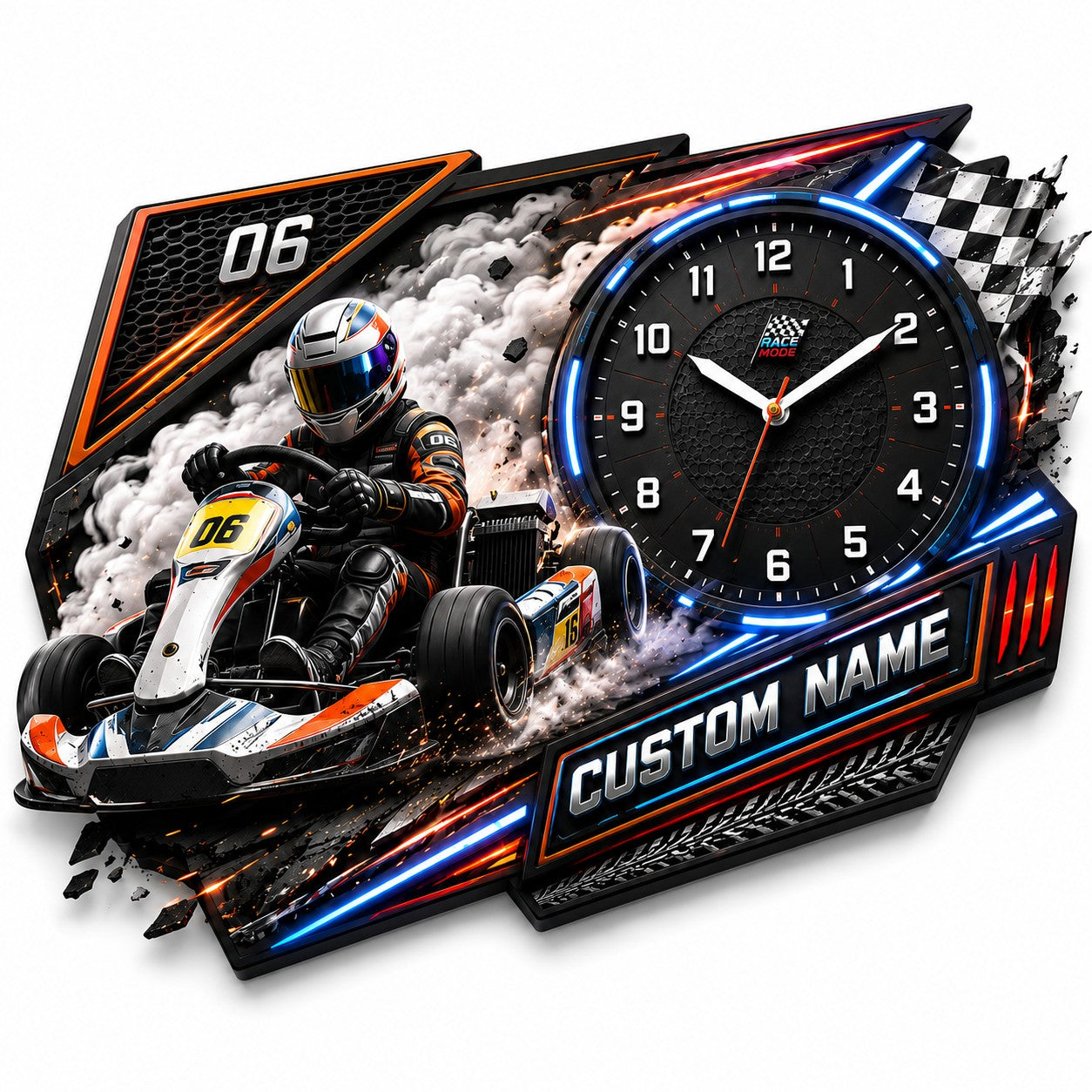 Personalized Junior Kart Racers Wall Clock with Custom Name — personalized with a custom name