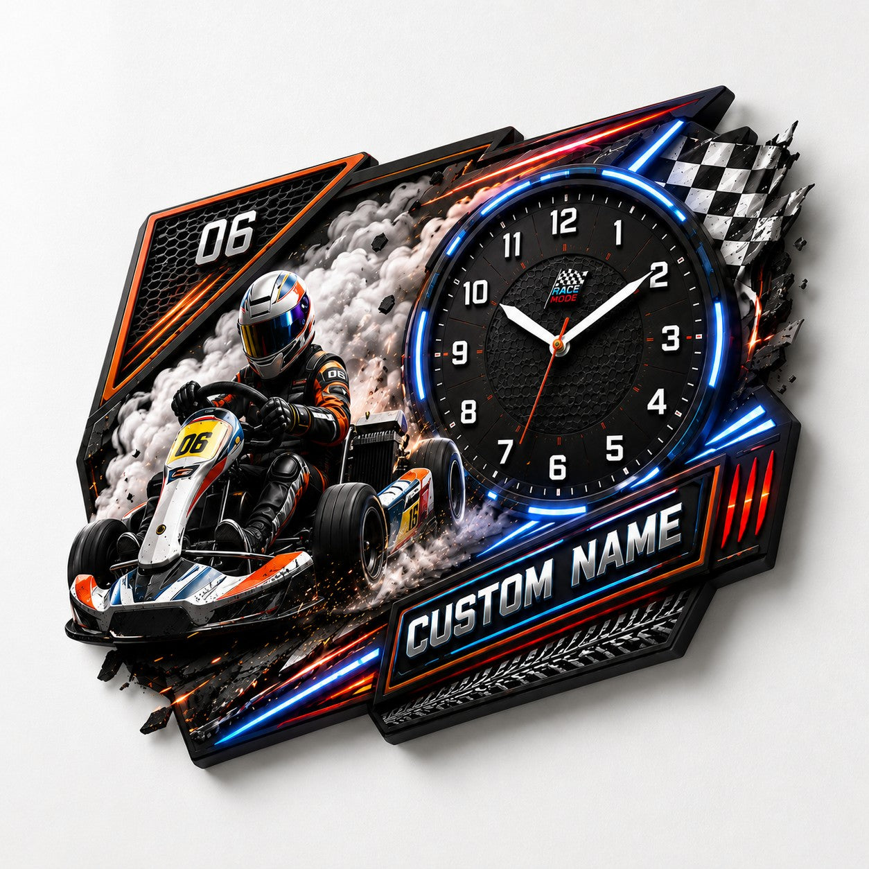 Personalized Junior Kart Racers Wall Clock with Custom Name — personalized with a custom name